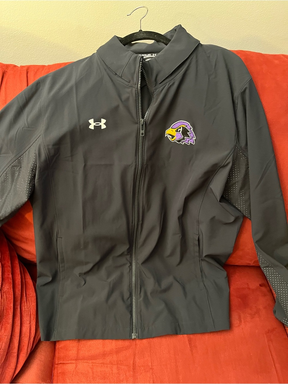 Under Armour Black Athletic Full-Zip Jacket with Purple/Gold Eagle Logo new